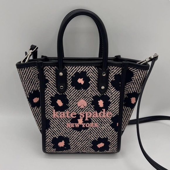 kate spade Handbags - Kate Spade ♠️ Ella Mini Tote Bag Shoulder Bag Herringbone Flower Black ♠️